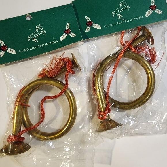 Vtg 2 New old stock Solid Brass french horn ornaments - Picture 2 of 7